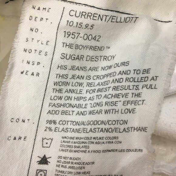 CURRENT ELLIOTT Sugar Destroy Distressed THE BOYFRIEND 5 Pocket Crop Jeans - Picture 3 of 15